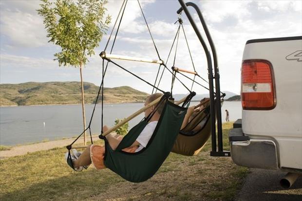 hammock swings on the back of a truck