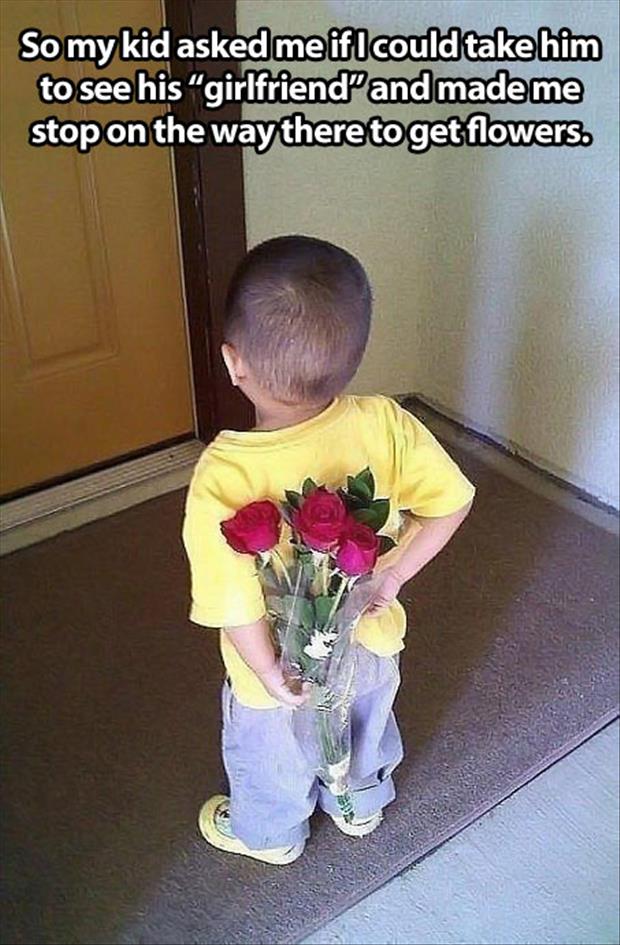 kid gets girl flowers