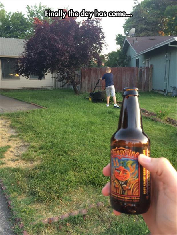 kids mowing the lawn