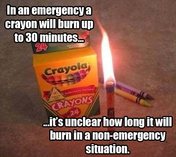 in an emergency a crayon will burn for 30 minutes