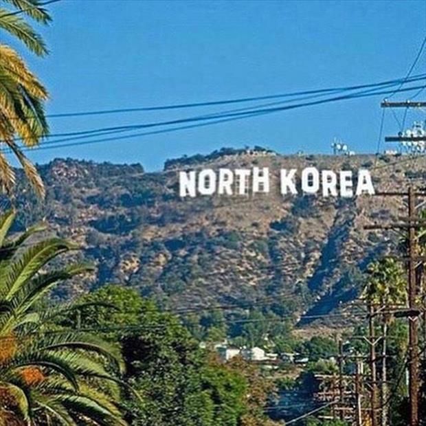 hollywood sign says North Korea