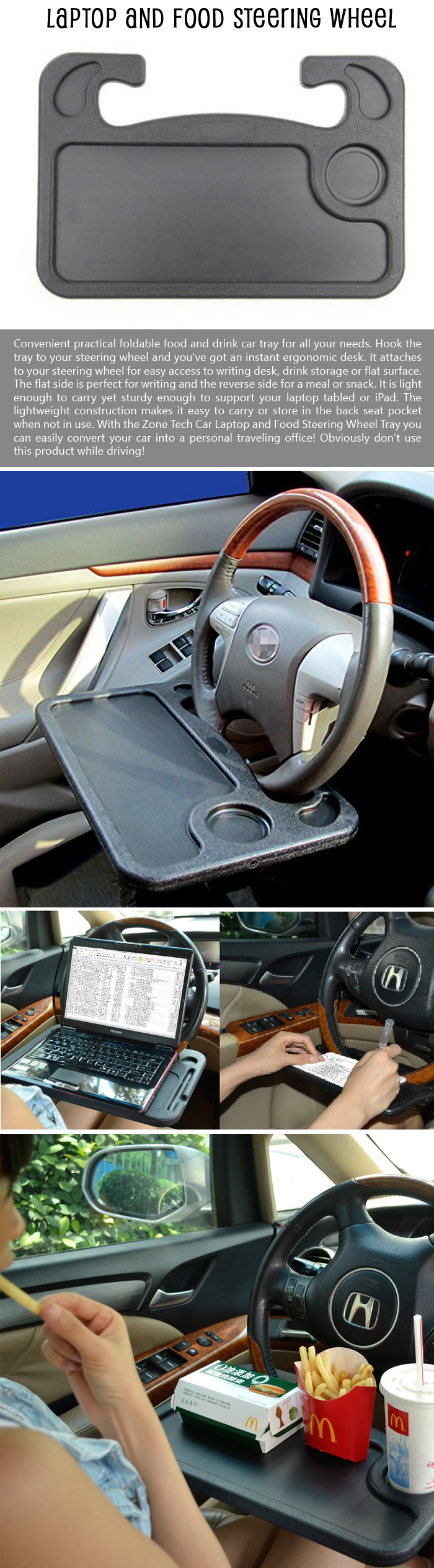 Laptop and Food Steering Wheel Tray