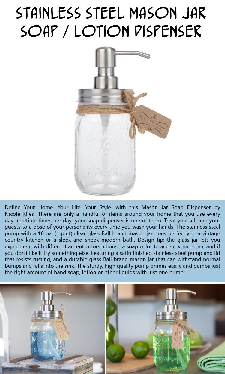 Stainless Steel Mason Jar Soap  Lotion Dispenser