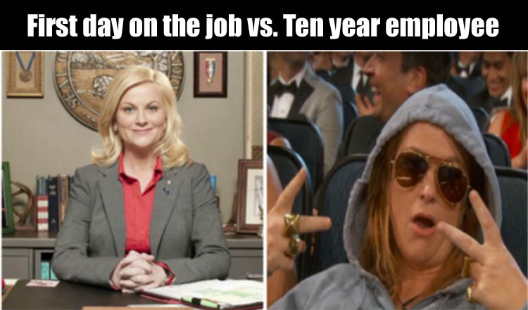 first day employee vs ten year employee