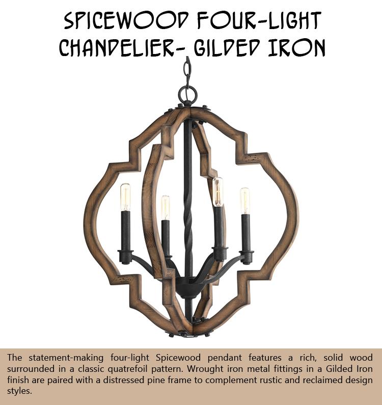 Spicewood Four-Light Chandelier- Gilded Iron