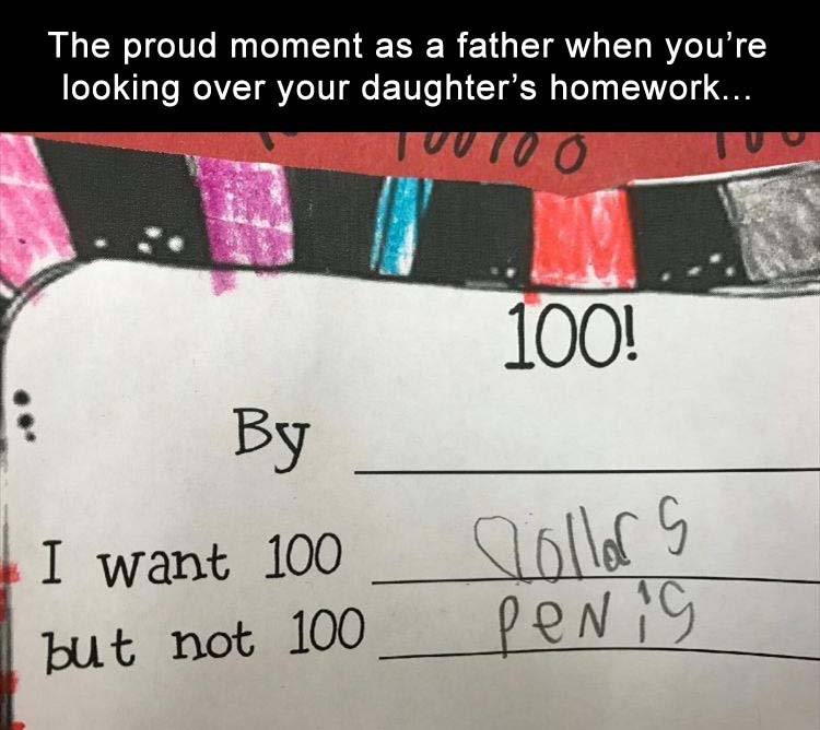 The proud moment of any father is going over his daughter's homework