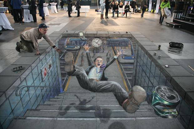 Amazing 3D Street Chalk Art- Falling - Dump A Day