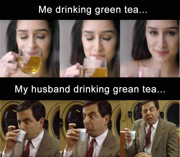 funny drinking green tea